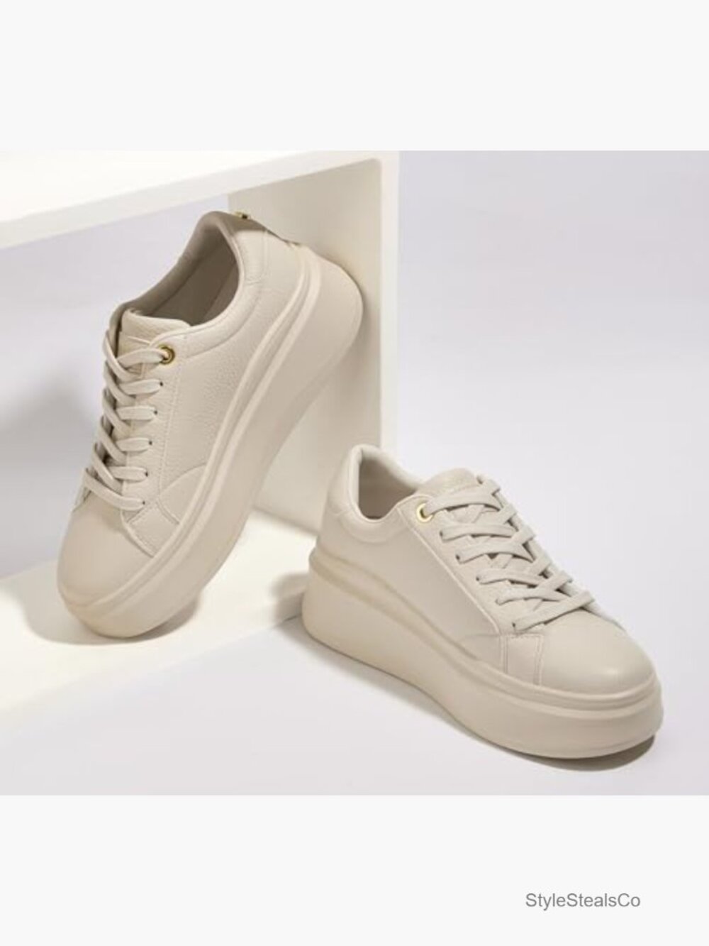 Platform Fashion Sneakers Faux Leather Low Top Casual Walking Shoes - Picture 3 of 7